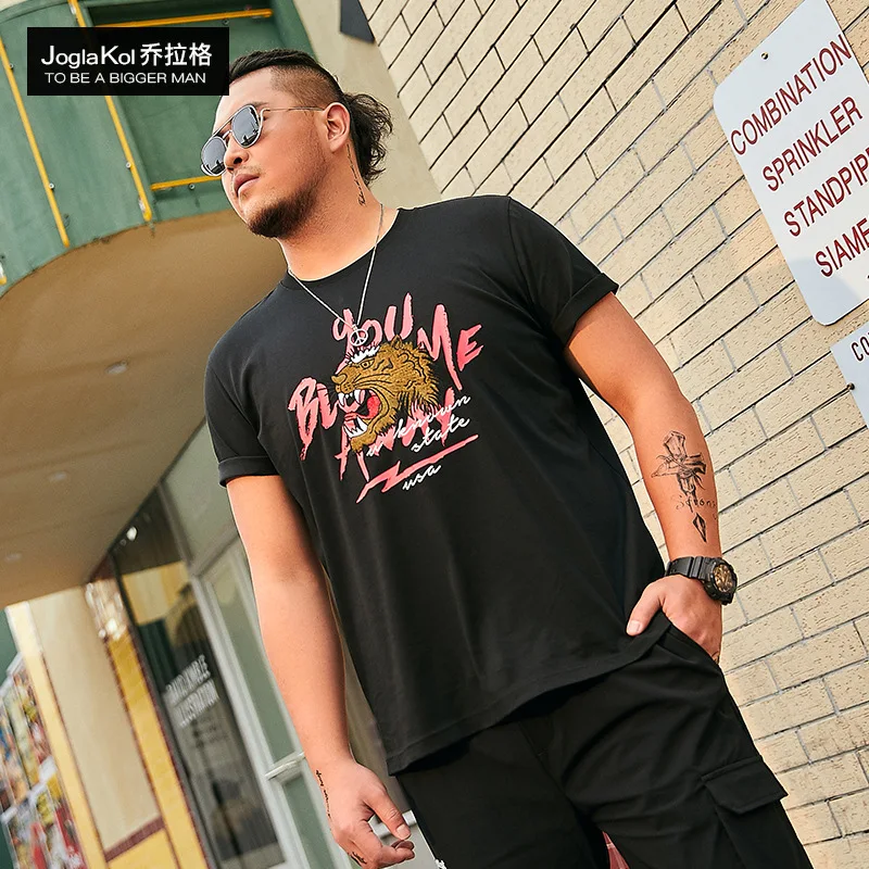 

New Large Size Short Sleeve T-shirt Men's Fashion Loose Trend T-shirt Tiger Head Embroidered Leisure T-shirt