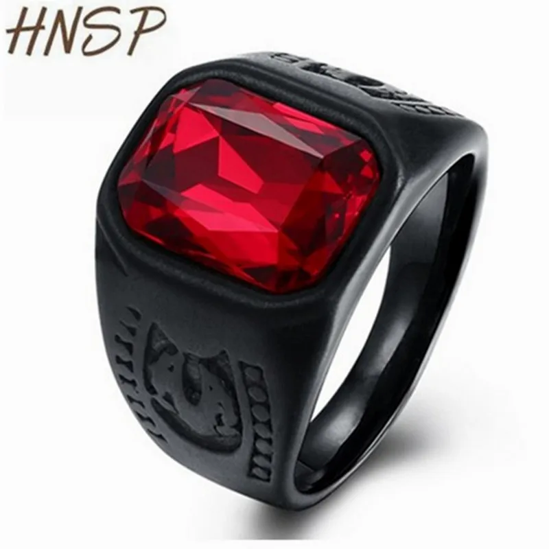HNSP Винтаж красный камень черное кольцо для Для мужчин мужской ювелирный подарок