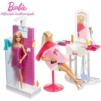 Barbie Authorization Doll Toy Salon & Doll Blonde and Shower Playset Bathroom Accessories Fashion Toy For Children Gift DVX51 Barbie Authorization Doll Toy Salon & Doll Blonde and Shower Playset Bathroom Accessories Fashion Toy For Children Gift DVX51