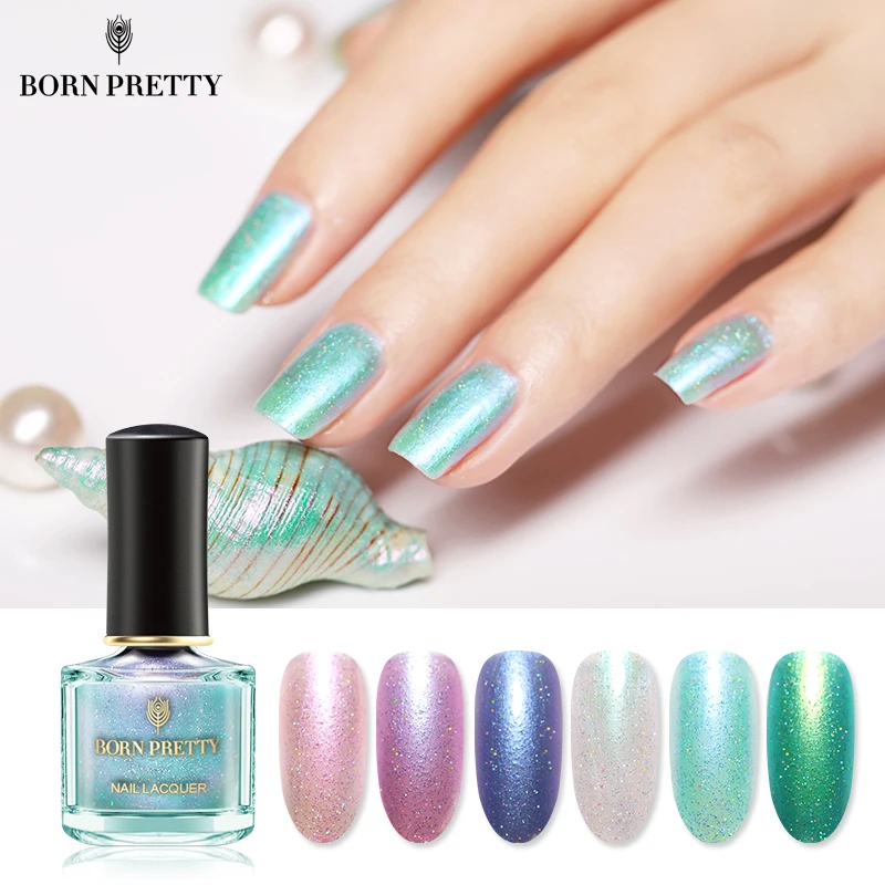 

BORN PRETTY 6ml Pearlescent Nail Polish Green Pink Mixed Colors Glitter Shining Pearl Conch Quick Drying Nail Art Varnish