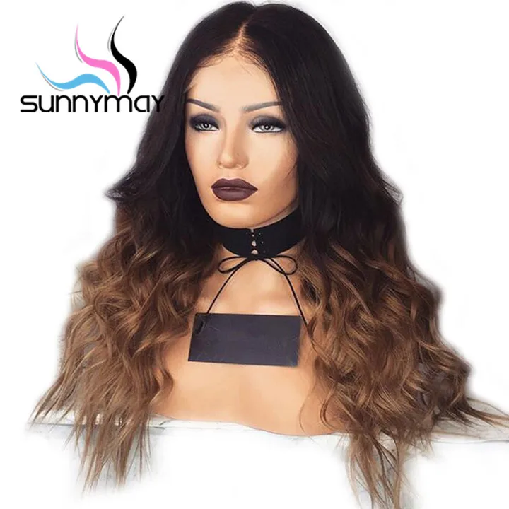 Sunnymay 13x4 Brown Ombre Human Hair With Baby Hair Body Wave Lace Front Human Hair Wigs Pre Plucked Remy Hair Lace Front Wigs