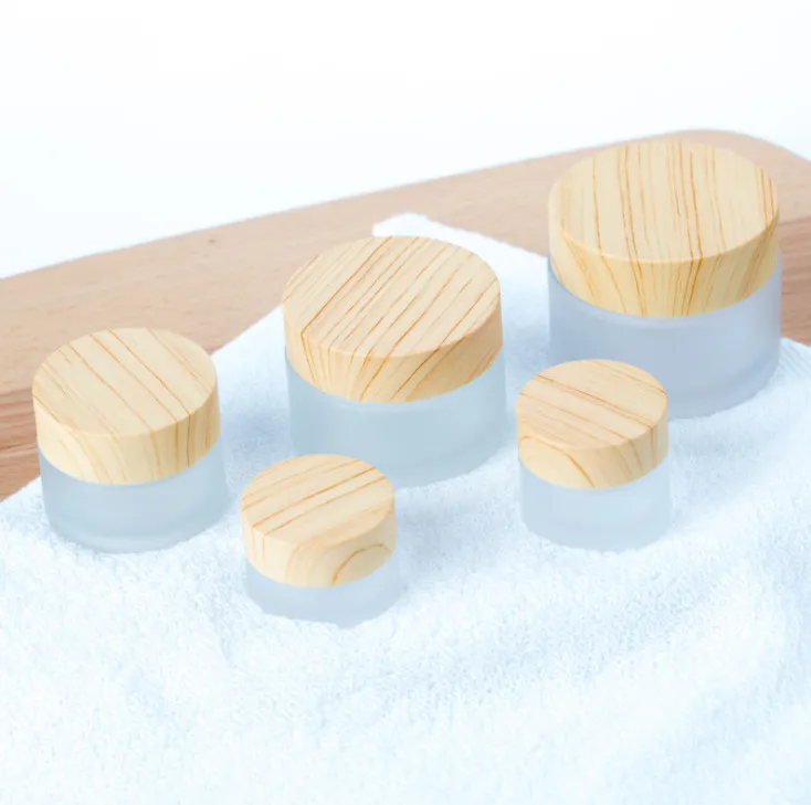 Download 240pcs 50g Frosted Glass Cream Jar with Wood Lid Makeup ...