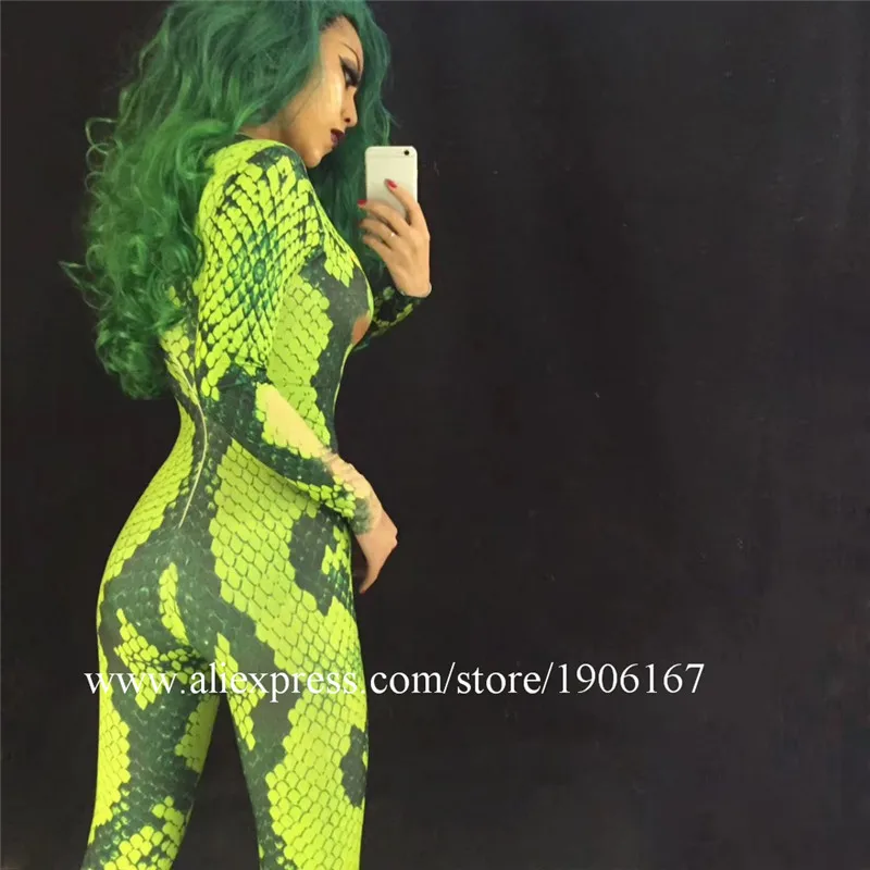 Green Snake Jumpsuit Halloween 3D cosplay Costume women sexy Nightclub Party dress3