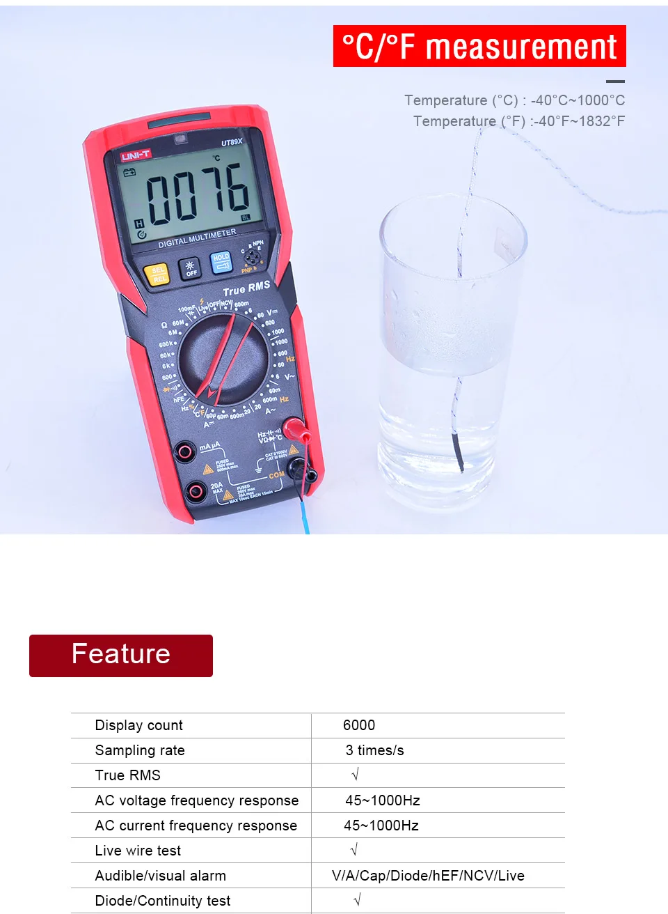 UNI-T ut89x trms multímetro tester ac dc