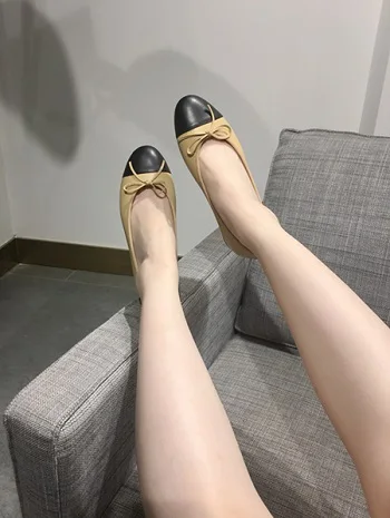 New Fashion Spring Autumn Women High Quality Office Lady Shoes Cow Leather Round Toe Bowite Ballet Flats Casual Dress Shoes