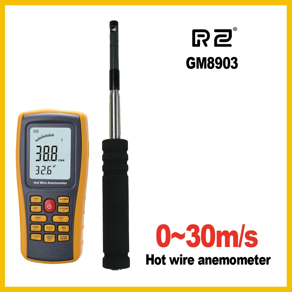 RZ GM8903 Anemometr Měřič rychlosti větruMěřicí teplota teploty USB rozhraní Měřicí přístroj nástroje