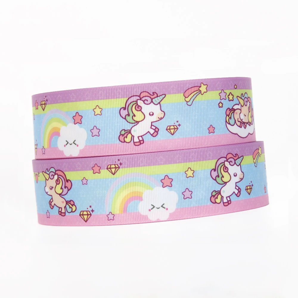 

david angie 1" or 1.5'' or 3'' Horse Rainbow Printed Grosgrain Ribbon Tape 5 Yards,DIY Party Decoration Material,5Yc2213