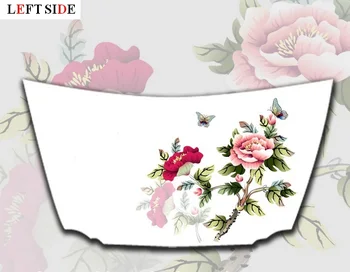 

LEFT SIDE Car Stickers Chinese Ink Painting Colorful Peony Engine Hood Bonnet Car-detector Personality Waterproof No Color Fade