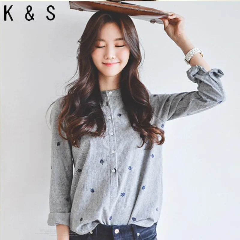 2019 женские рубашки с длинным рукавом корейская модная одежда хлопок с круглым вырезом Женские топы на пуговицах женские рубашки