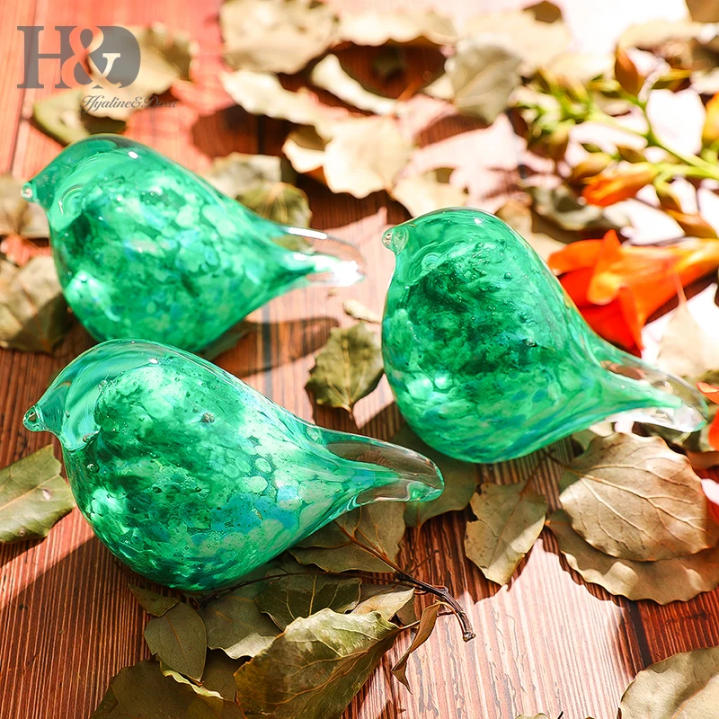 H& D стеклянные птицы здоровый зеленый пресс-папье ручной работы выдувные стеклянные фигурки рождество, подарок на день рождения декоративные украшения для дома