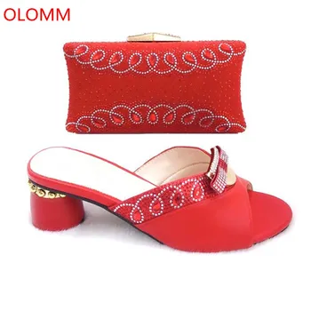 

OLOMM Red Color Italian Shoes with Matching Bags Shoes and Bag Set African Sets African Women Italian Shoes and Bag .Y-21