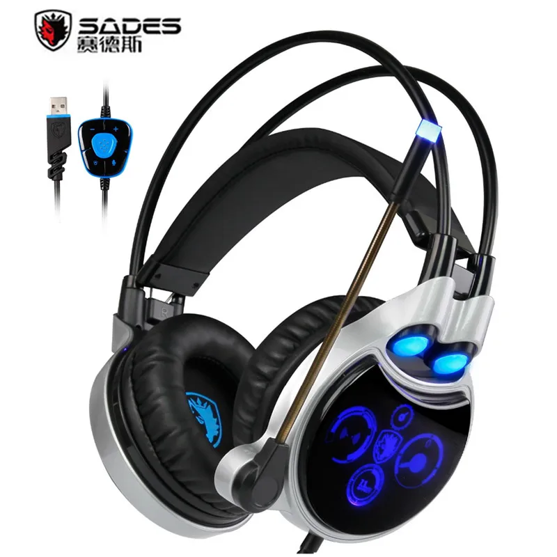 

Sades R8 Computer Gaming Headset USB Virtual 7.1 Surround Sound PC Gamer Headphone With Microphones Led Lights For Games Laptop