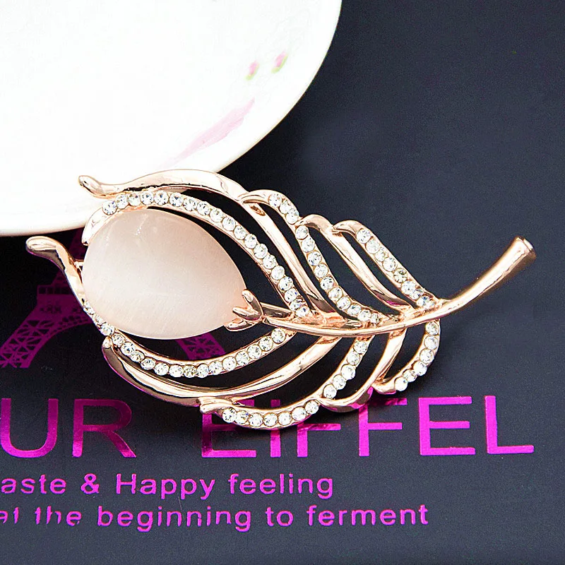 Retail!!! New Arrival Gold Color Alloy Sparkling Rhinestone Feather