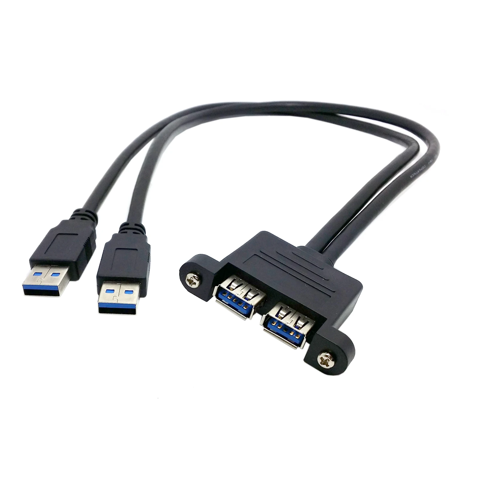 

High Quality Two Combo USB 3.0 Male to USB 3.0 Female Extension Screw Panel Mount Cable 50cm