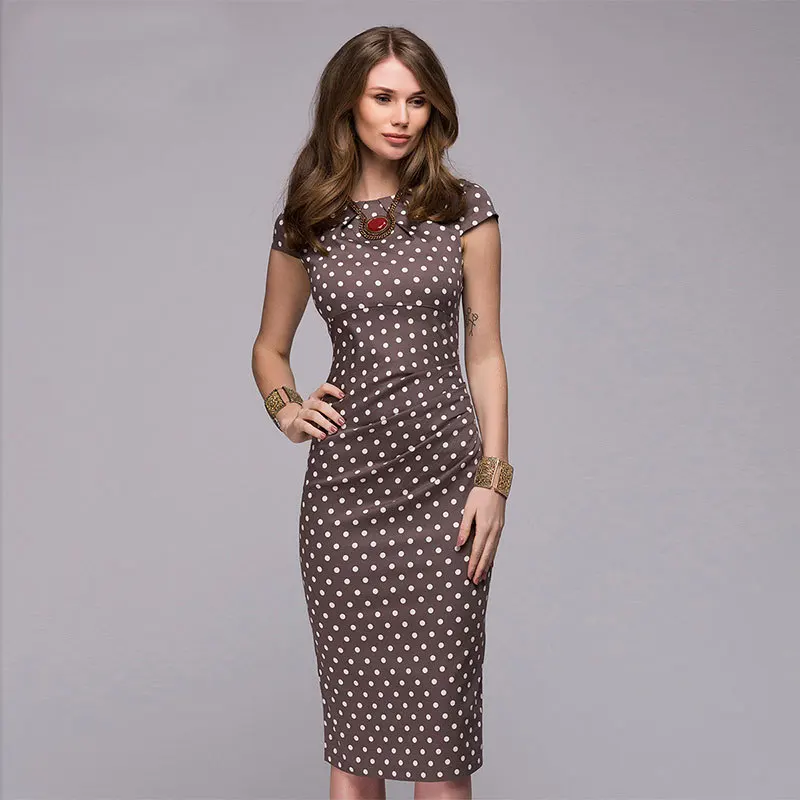 

Women Dress Retro O Neck Polka Dots Slim Business Pencil Dress Office Ladies Vintage Sheath Vestidos