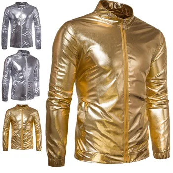 

b Night Club Bomber Jacket Men Metallic Shiny Gold Mens Jackets and Coats 2019 New Stage Veste Homme Slim Fit Lightweight Jaquet