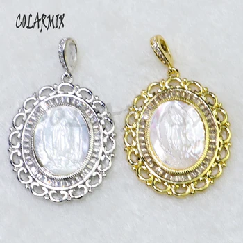 

6 Pcs Pendant pave white shell Jewelry gift Metal jewelry pendant high quality zircon pendant for jewelry making gift 5158