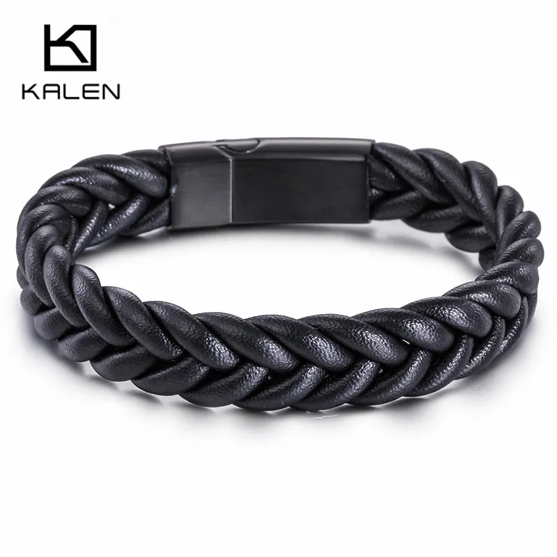 Kalen High Quality Black Twist Braided Leather Bracelet For Men Kalen High Quality Black Twist Braided Leather Bracelet For Men Western American Fashion Jewelry Bracelets Boyfriend Gifts In Wrap From