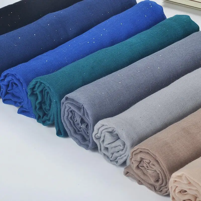 

1pc Plain Glitter Scarf Hijabs Balinese Cotton Islam Women Muslim Wrap Shawl Casual Long thin Head Scarf Arab Ethnic Headwear