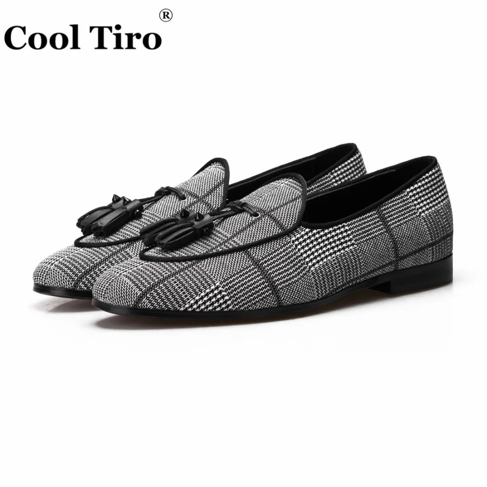 Gingham Men's Loafers With Tassels Flats (3)