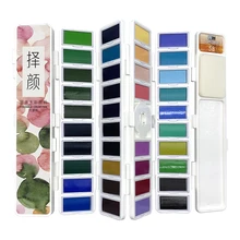 Conjunto de pintura de acuarela sólida plegable, Caja de Regalos de agua y con pincel, pigmento de acuarela para pintar color agua, Superior, 12/17/18 colores