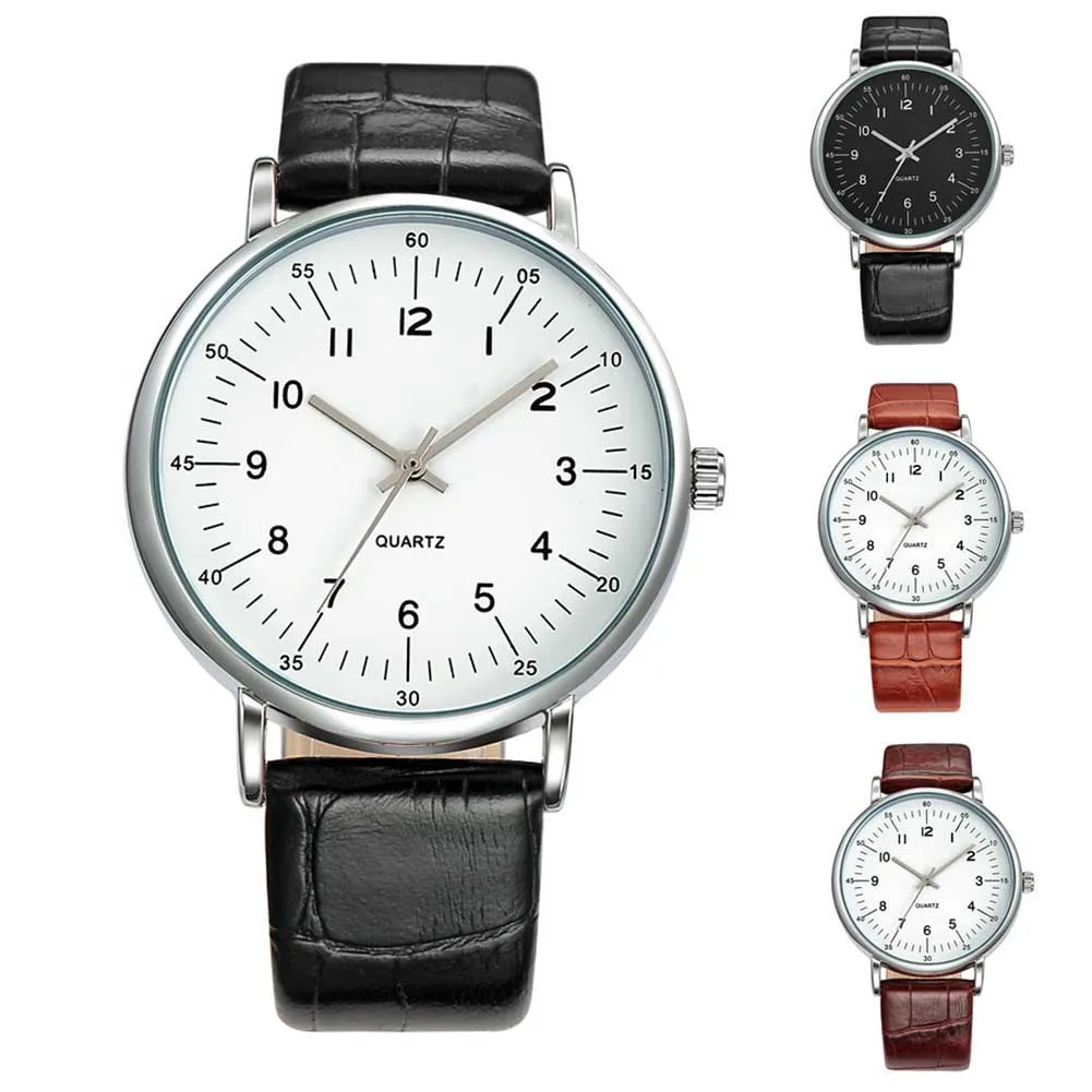 

New Fashion Men Women Quartz Watch PU Leather Business Watches Wristwatch Simple Clock Gifts LL@17