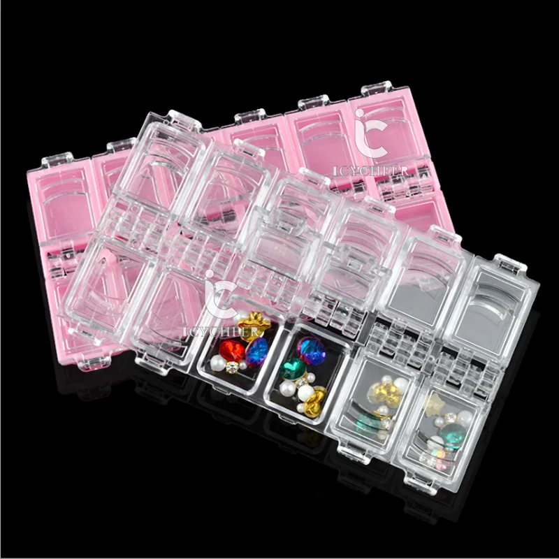 

ICYCHEER Portable Nail Art Tool 12 Space Empty Storage Box Case False Nail Tips Rhinestone Plastic Container Manicure