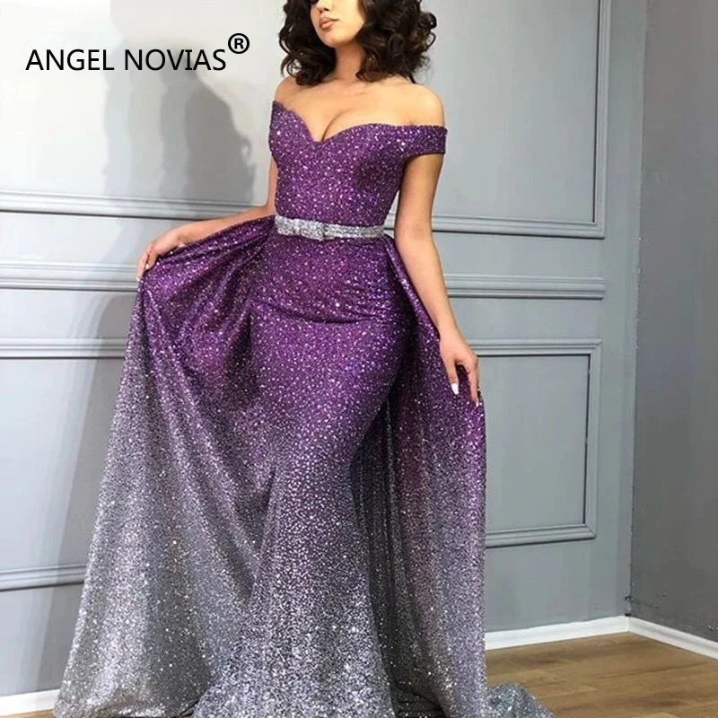 ANGEL NOVIAS Long Mermaid Sequins Abendkleider Evening Dress 2018 with Removable Skirt Glitter Arabic Avondjurk ANGEL NOVIAS Long Mermaid Sequins Abendkleider Evening Dress 2018 with Removable Skirt Glitter Arabic Avondjurk