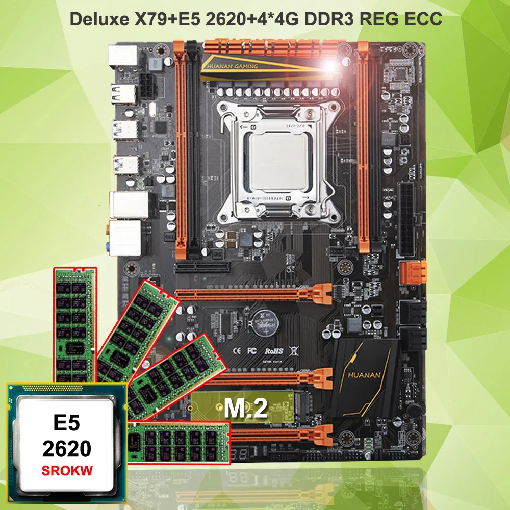 العلامة التجارية اللوحة مع M.2 على بيع هوانان تشى ديلوكس X79 الألعاب اللوحة مع وحدة المعالجة المركزية إنتل زيون E5 2620 SROKW RAM 16G (4*4G) RECC