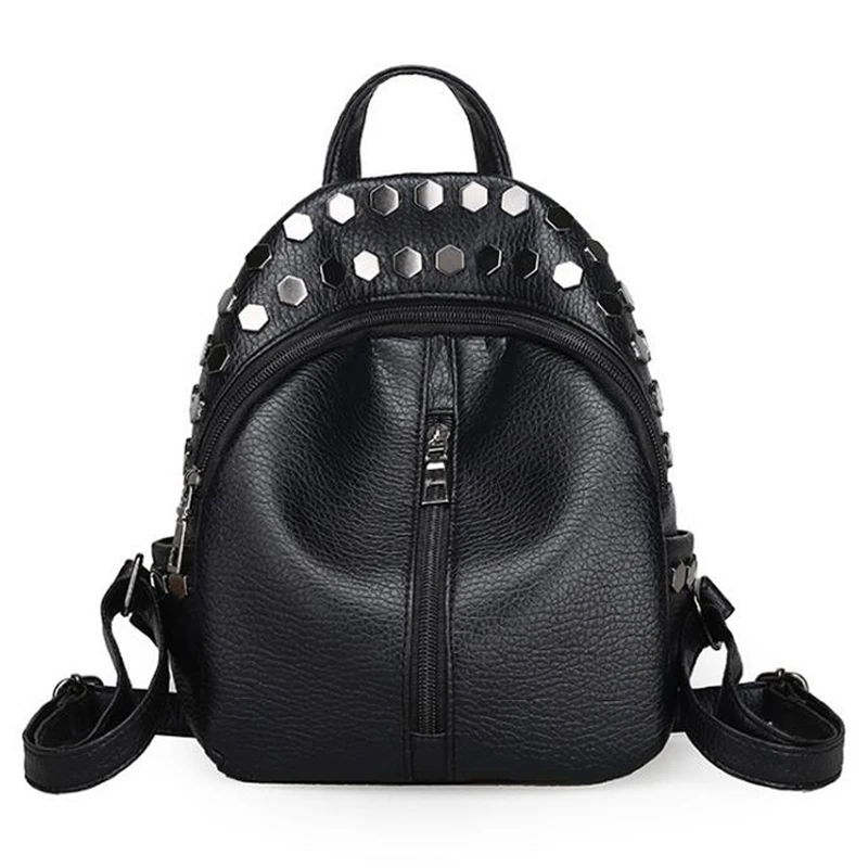 Fashion small women backpacks small rivet zipper pu leather student