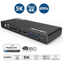 Wavlink Ноутбук USB 3,0 Универсальная док-станция USB C 5K Dual 4K HDMI DP несколько дисплеев гигабитный Ethernet Дисплей порт Windows