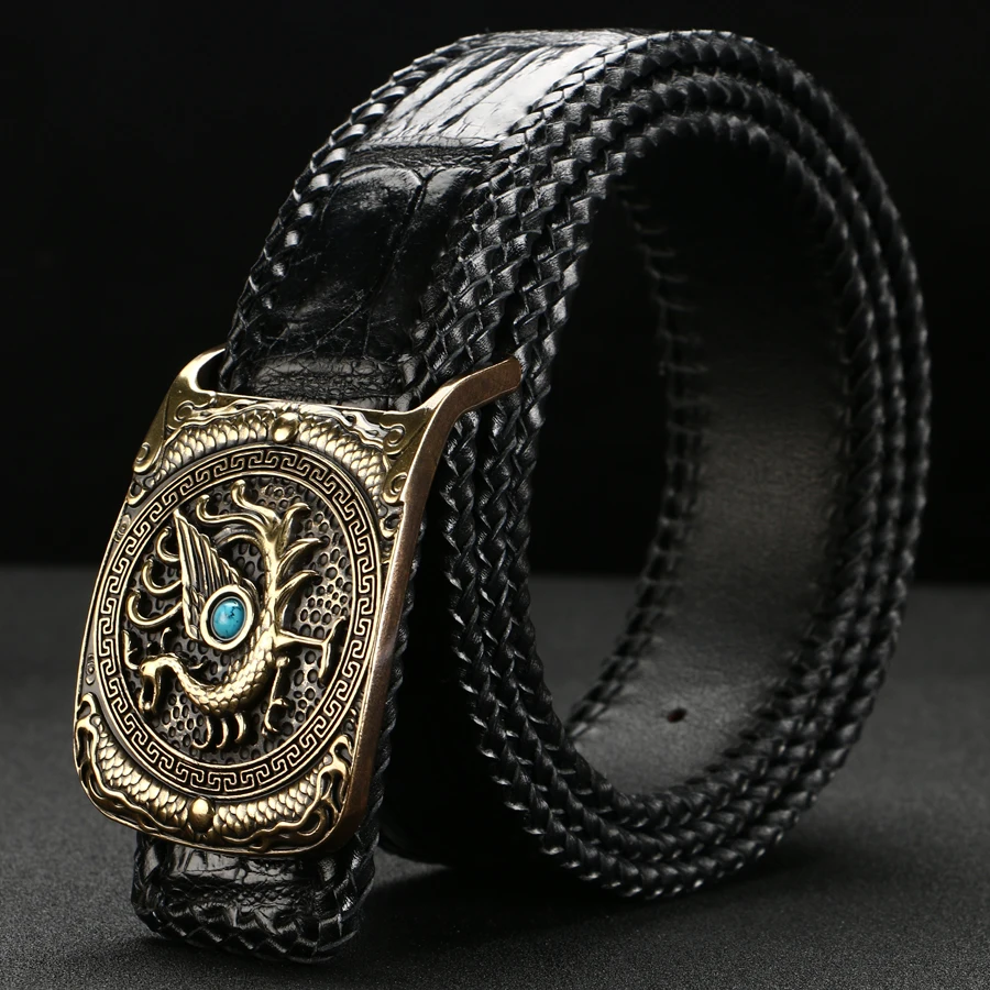 

[BATOORAP] 2019 Real High Quality Men Belt Pure copper buckle Crocodile leather Belts Luxury Brand Designer Belts Black
