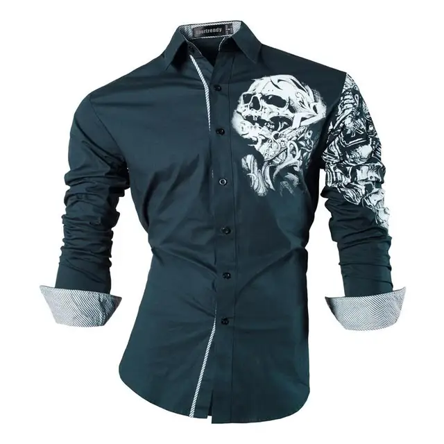 Sportrendy Men's Shirt Dress Casual Long Sleeve Slim Fit Fashion Dragon Stylish JZS041 JZS042-Navy