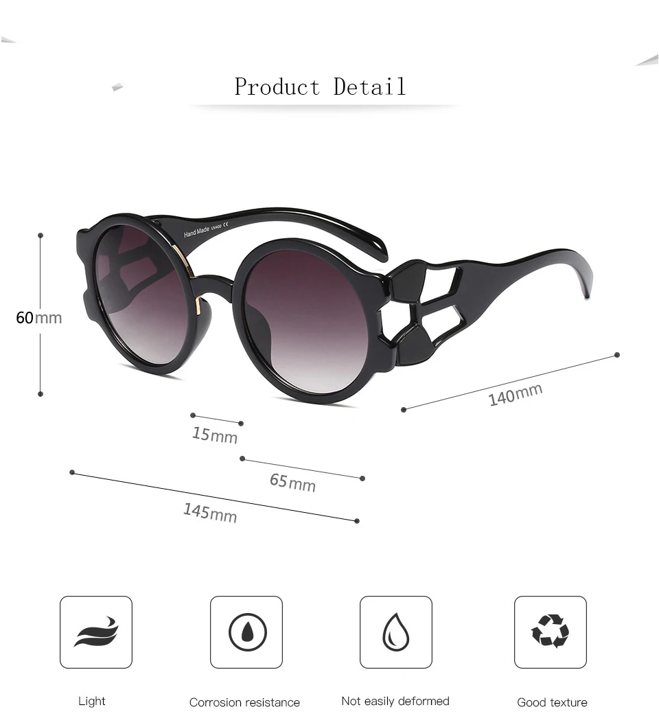 Женские круглые солнцезащитные очки, новые трендовые брендовые дизайнерские ретро солнцезащитные очки, Шикарные очки с полой оправой для мужчин и женщин, UV400 lente