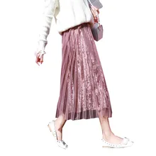 Новые женские юбки осень-зима женские с высокой талией винтажные гофрированный с сеткой плиссированные юбки модные Джокер женские миди-юбки WZ039