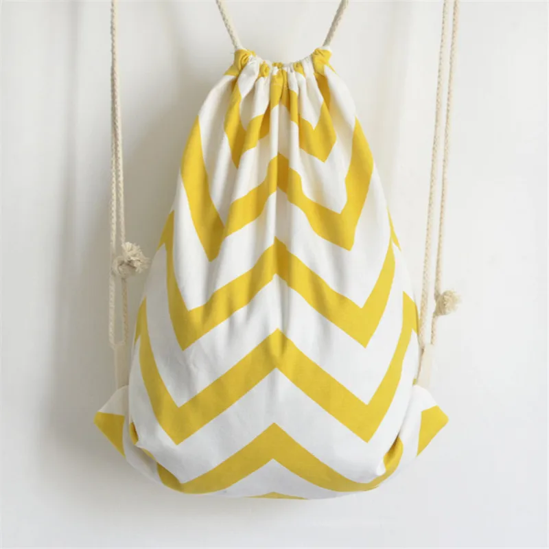 TANGIMP Drawstring Backpacks Wavy Anchors Striped Pattern Cotton Canvas