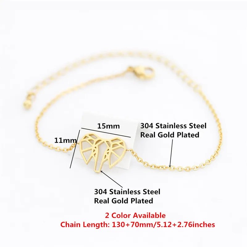 Женский браслет золотого цвета, изящные миниатюрные браслеты со слоном оригами для женщин, подарок подружки невесты, очаровательные ювелирные изделия из нержавеющей стали