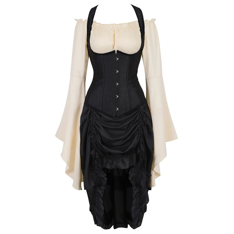 

underbust corset dress top skirt 3-piece costume cosplay gothic sexy straps corsets bustier vest pirate burlesque plus size new