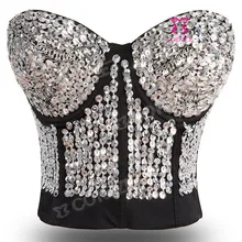Пикантная модная новинка г., вечерние панк-рок, Клубная одежда для вечеринок, женский бюстгальтер пуш-ап, серебряный бюстгальтер с пайетками, топ, бюстгальтер с бусинами, бюстье