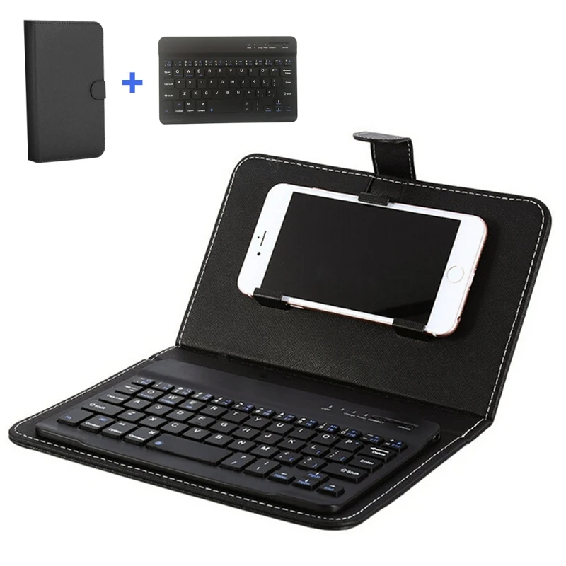 

Portable PU Leather Mini Wireless Bluetooth Keyboard + Case For Tablet Laptop Smartphone for iPhone 6 7 Protective Mobile Phone
