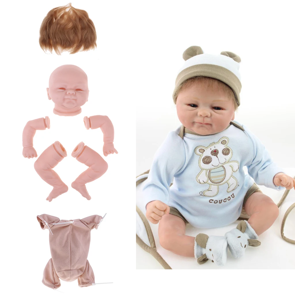 Unpainted Silicone 18inch Reborn Doll Kits Head Full Limb Mold & Suede Cloth Body & Mohair Straight Hair DIY Making