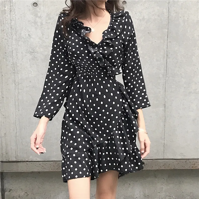 Новинка vestidos de fiesta robe femme модное женское шифоновое шикарное платье в горошек