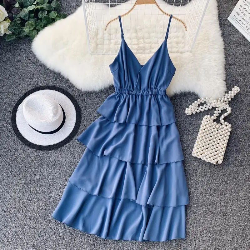 Neploe новое летнее женское платье трапециевидной формы с v-образным вырезом на шнуровке шифоновое Элегантное Длинное платье без рукавов с высокой талией 80135 - Цвет: 80135 blue