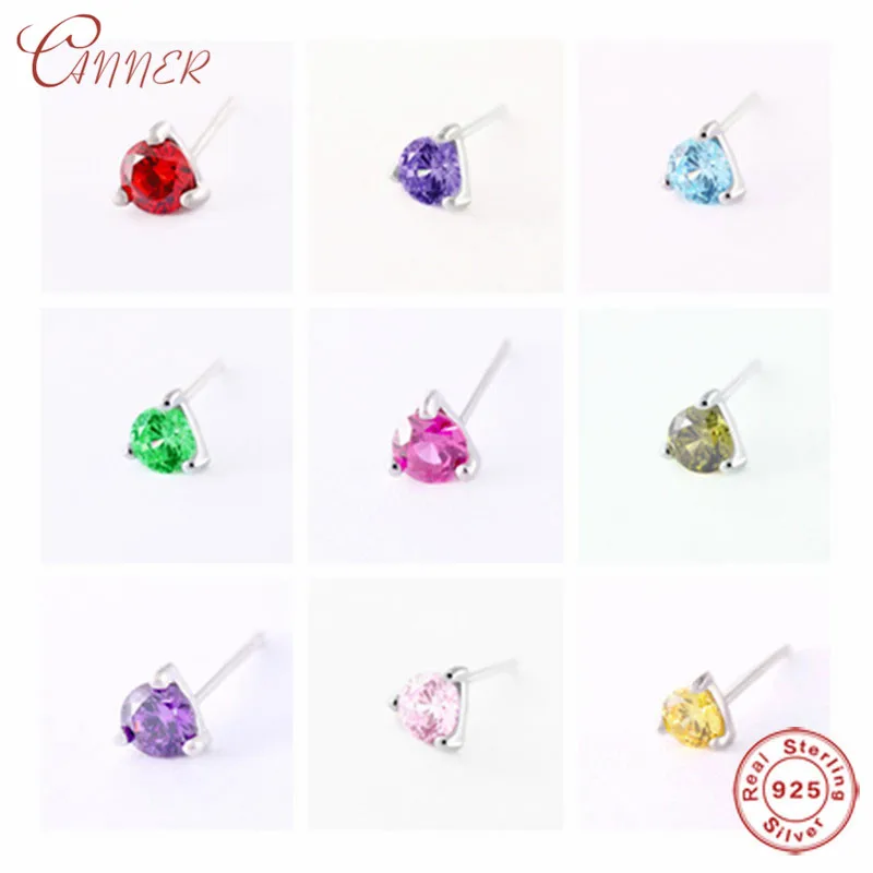 

CANNER Birthstone Stud Earrings for Women 12 Colors Cubic Zircon Ear Stud Piercing Jewelry Genuine 925 Sterling Silver Earrings