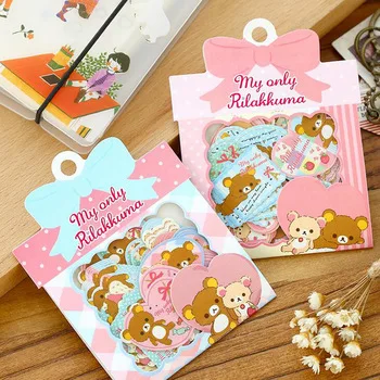 T47 Kawaii Cute Bow Package Romantic Rilakkuma Clear Mini Stickers Phone Bottle DIY Decorative Stick Label Kids Gift Decor