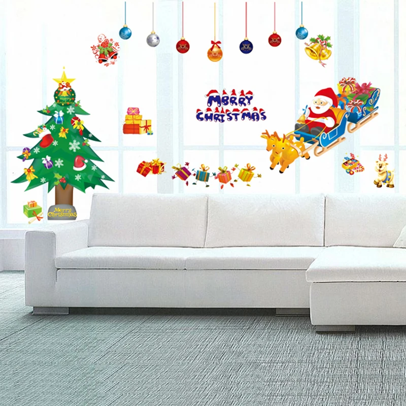 

2 set Removable PVC Decals 2019 New Year Christmas Decorations Art Wall Sticker For Home Wall and Window Decoration AY767+AY1700