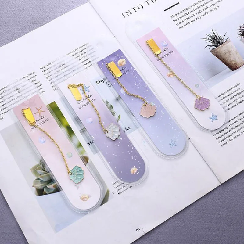 

1pc Bookmark Metal Cute Shell Pendant Styling Bookmark Kawaii Books Marker Tag Paper Clip Child Student School Office Stationery