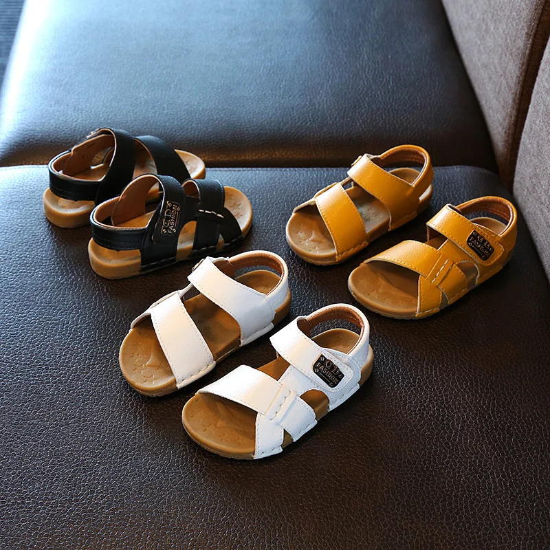 Пляжные сандалии для маленьких мальчиков; коллекция года; Летние сандалии-гладиаторы на липучке для маленьких мальчиков; 3 цвета; размеры 21-30