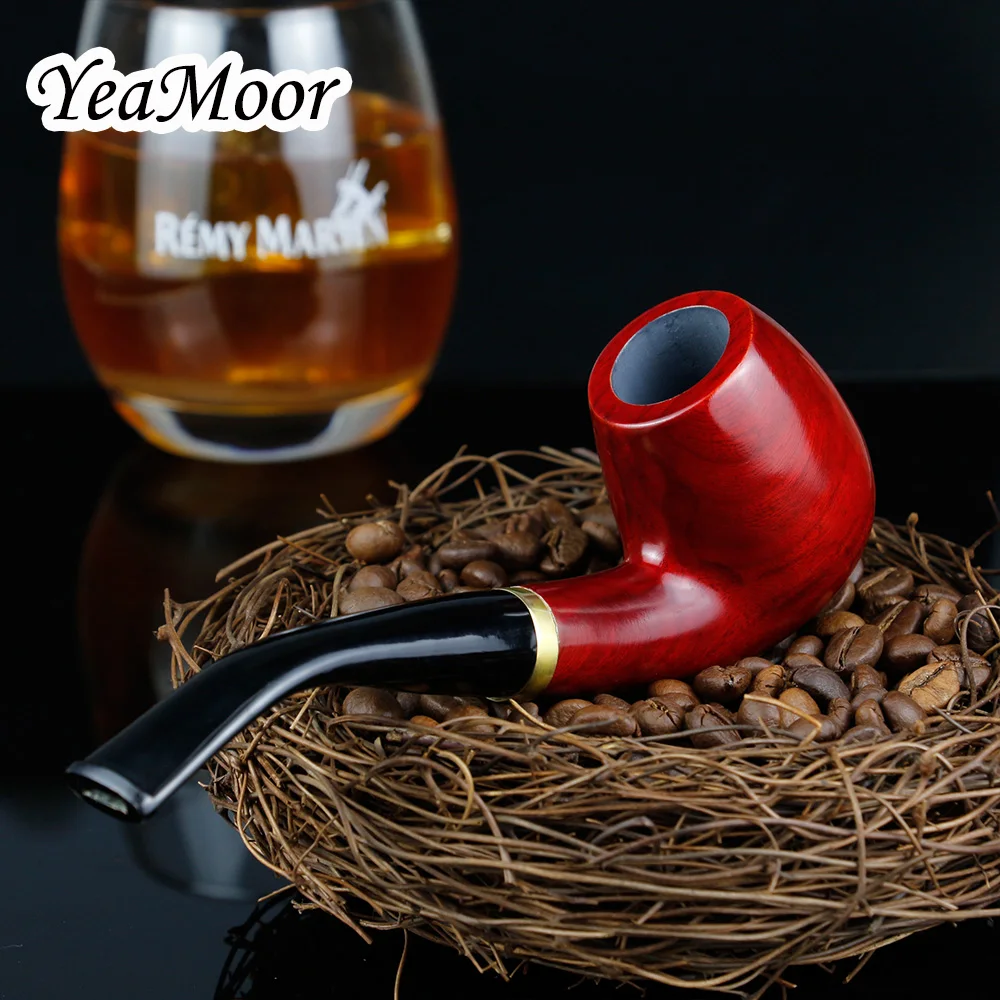 

Classic Bent Tobacco Pipe Smoking Tools 9mm Filter Handmade Smoking Pipe Metel Ring Red Sandal Wood Pipe 10 tools free Smoke