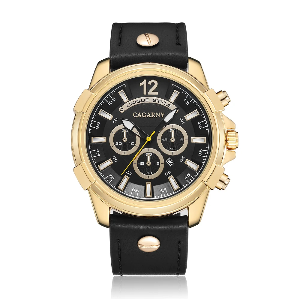 

2018 CAGARNY Men's Quartz Watch Luxury Fashion Startup New Business Leather Watch Automatic Date Multi Color Watch